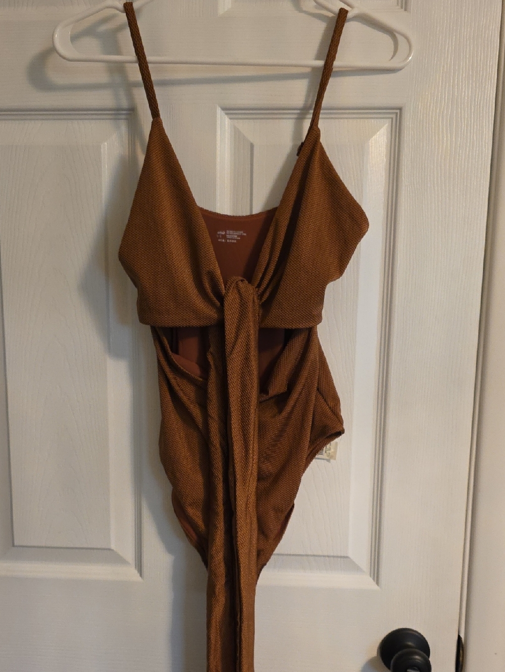 aerie Rust Brown Textured One-Piece Swimsuit with Front Tie